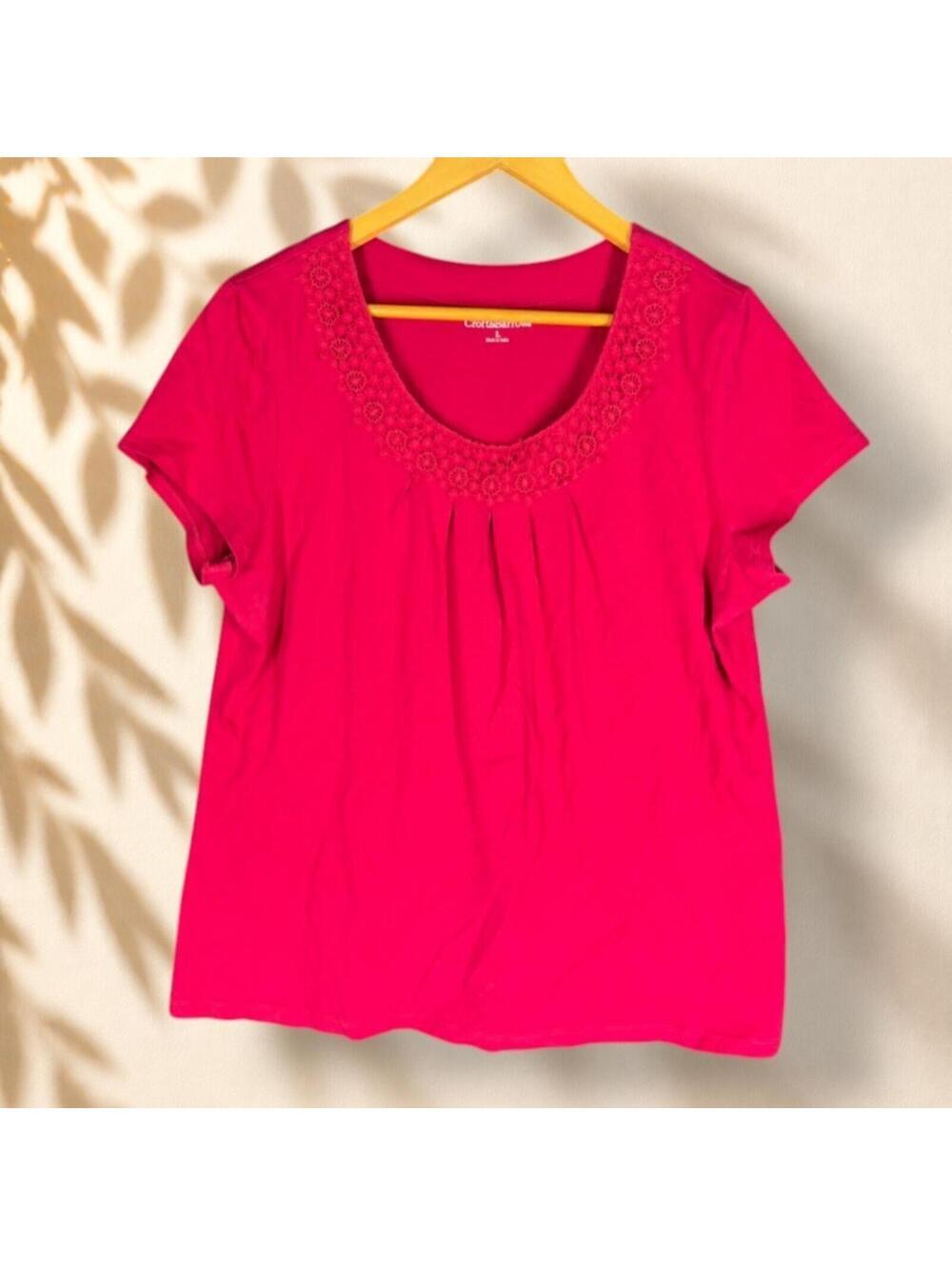 Croft & Barrow T-Shirt Women L Large Pink Short Sleeve Round Neck Cotton Casual